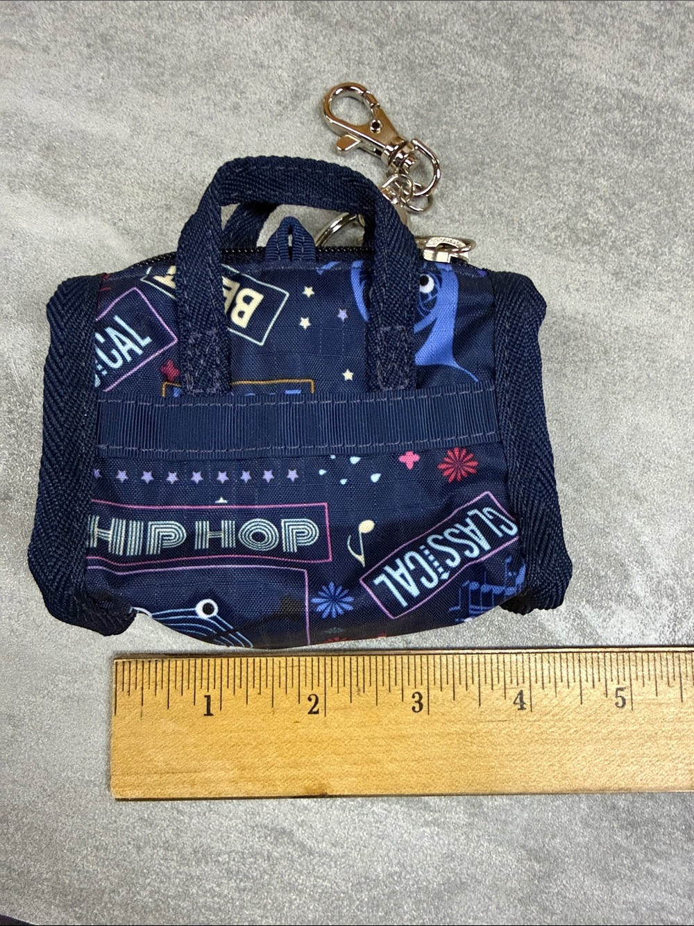 Le Sportsac Navy Graphic Mini Backpack Keychain with Colorful Prints - Picture 2 of 3